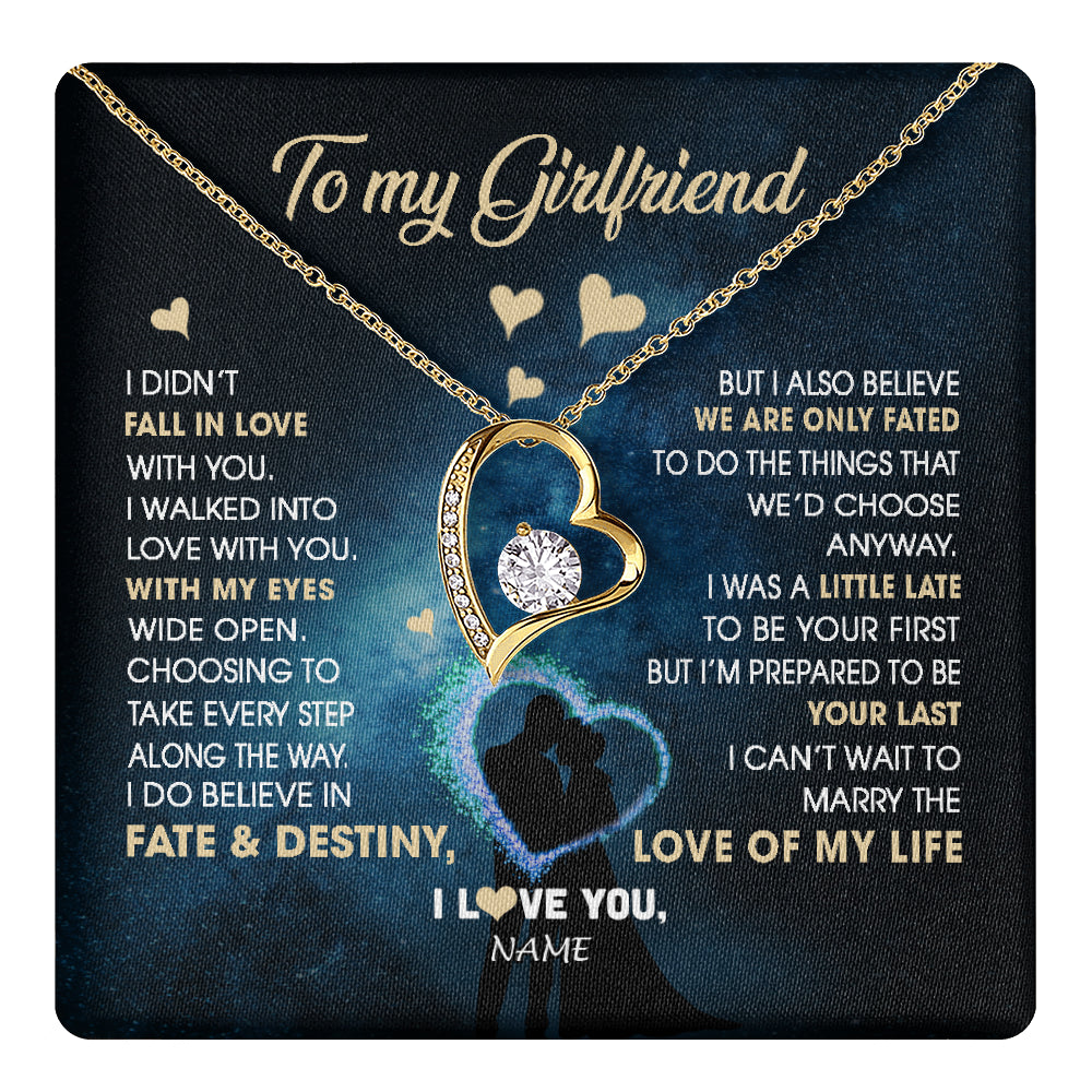 Forever Love Necklace 18K Yellow Gold Finish | 1 | Personalized To My Girlfriend Necklace Fall In Love With You Future Wife Birthday Anniversary Valentines Day Christmas Customized Gift Box Message Card | siriusteestore
