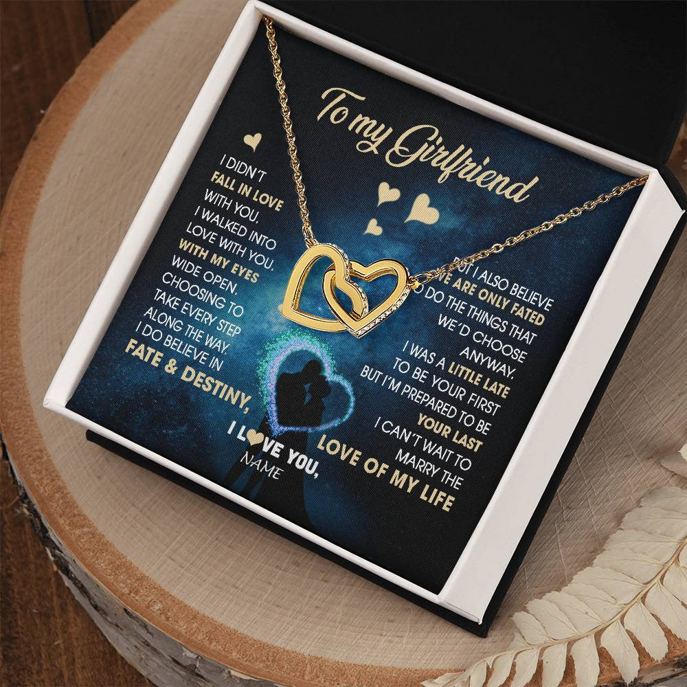 Interlocking Hearts Necklace 18K Yellow Gold Finish | Personalized To My Girlfriend Necklace Fall In Love With You Future Wife Birthday Anniversary Valentines Day Christmas Customized Gift Box Message Card | siriusteestore