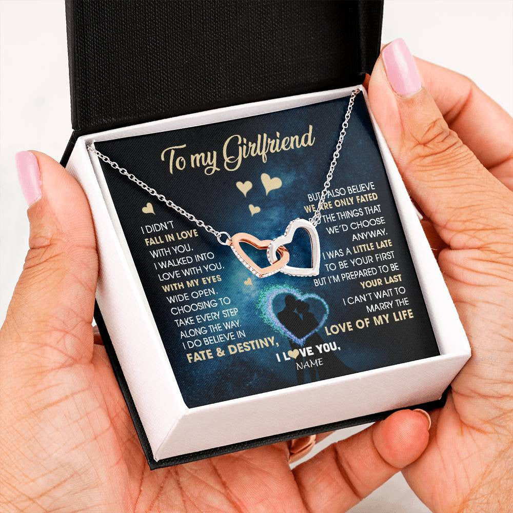 Interlocking Hearts Necklace Stainless Steel & Rose Gold Finish | Personalized To My Girlfriend Necklace Fall In Love With You Future Wife Birthday Anniversary Valentines Day Christmas Customized Gift Box Message Card | siriusteestore