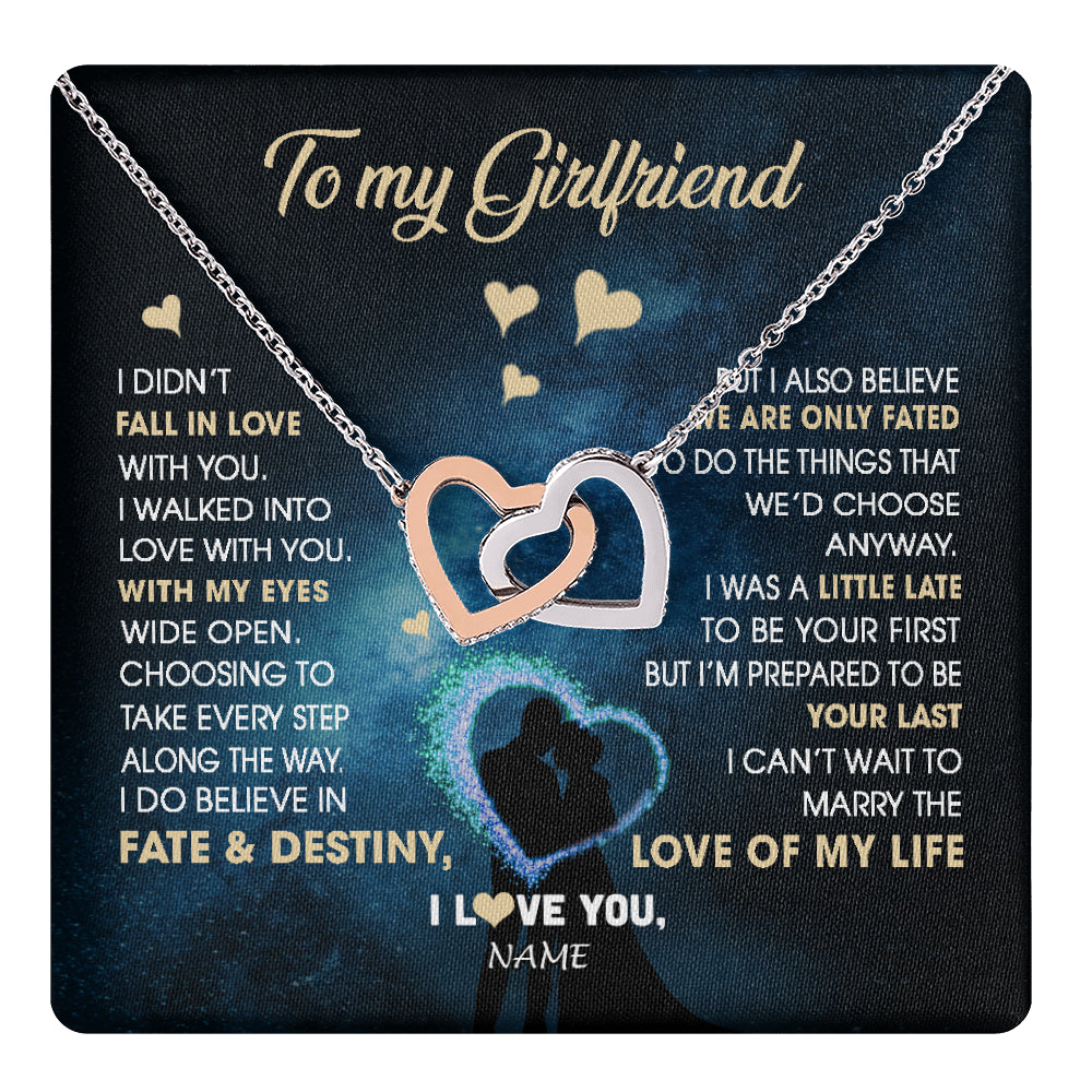 Interlocking Hearts Necklace Stainless Steel & Rose Gold Finish | 1 | Personalized To My Girlfriend Necklace Fall In Love With You Future Wife Birthday Anniversary Valentines Day Christmas Customized Gift Box Message Card | siriusteestore