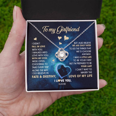 Love Knot Necklace 14K White Gold Finish | Personalized To My Girlfriend Necklace Fall In Love With You Future Wife Birthday Anniversary Valentines Day Christmas Customized Gift Box Message Card | siriusteestore