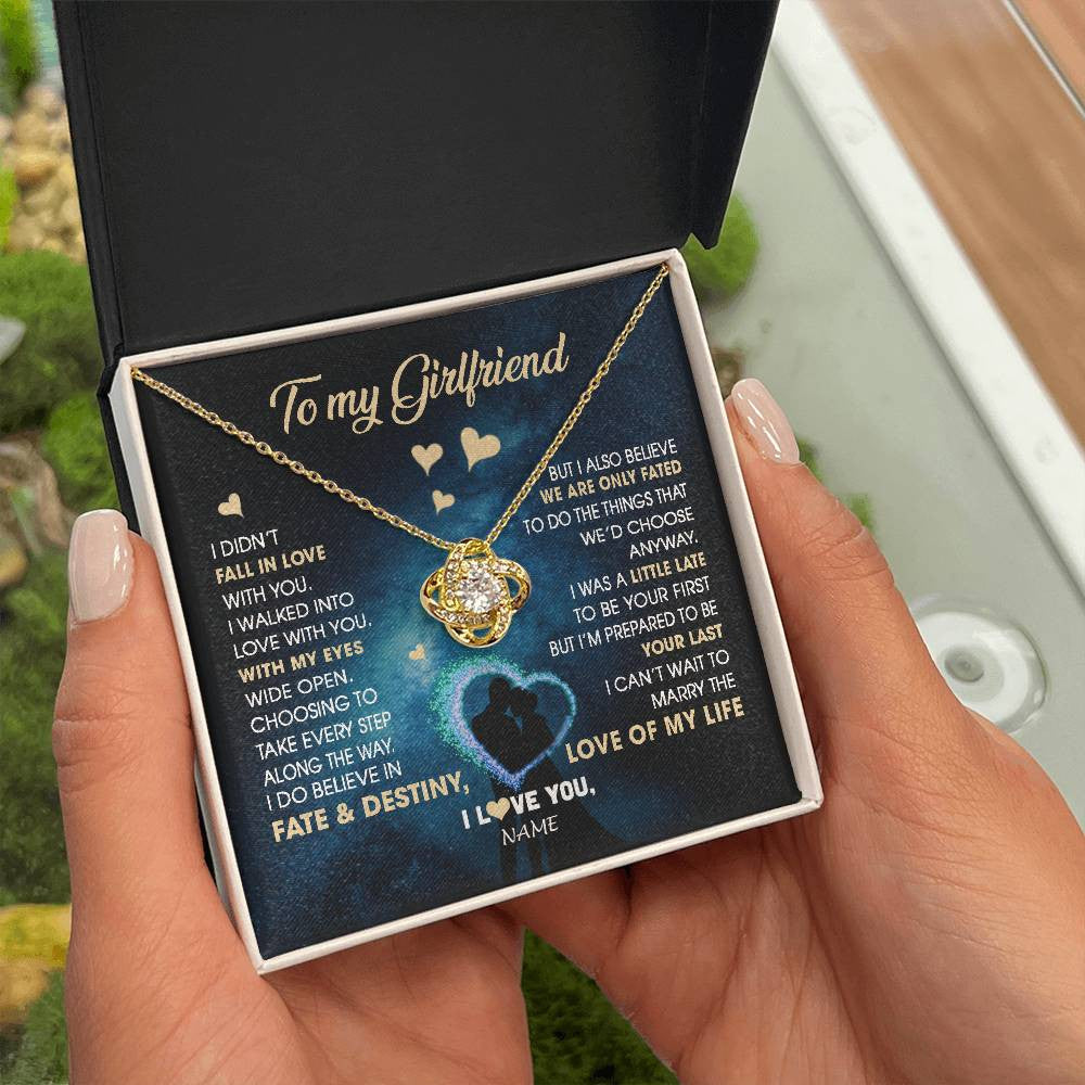 Love Knot Necklace 18K Yellow Gold Finish | Personalized To My Girlfriend Necklace Fall In Love With You Future Wife Birthday Anniversary Valentines Day Christmas Customized Gift Box Message Card | siriusteestore