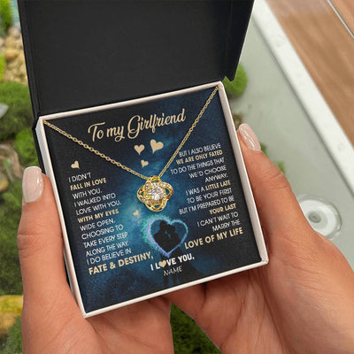 Love Knot Necklace 18K Yellow Gold Finish | Personalized To My Girlfriend Necklace Fall In Love With You Future Wife Birthday Anniversary Valentines Day Christmas Customized Gift Box Message Card | siriusteestore