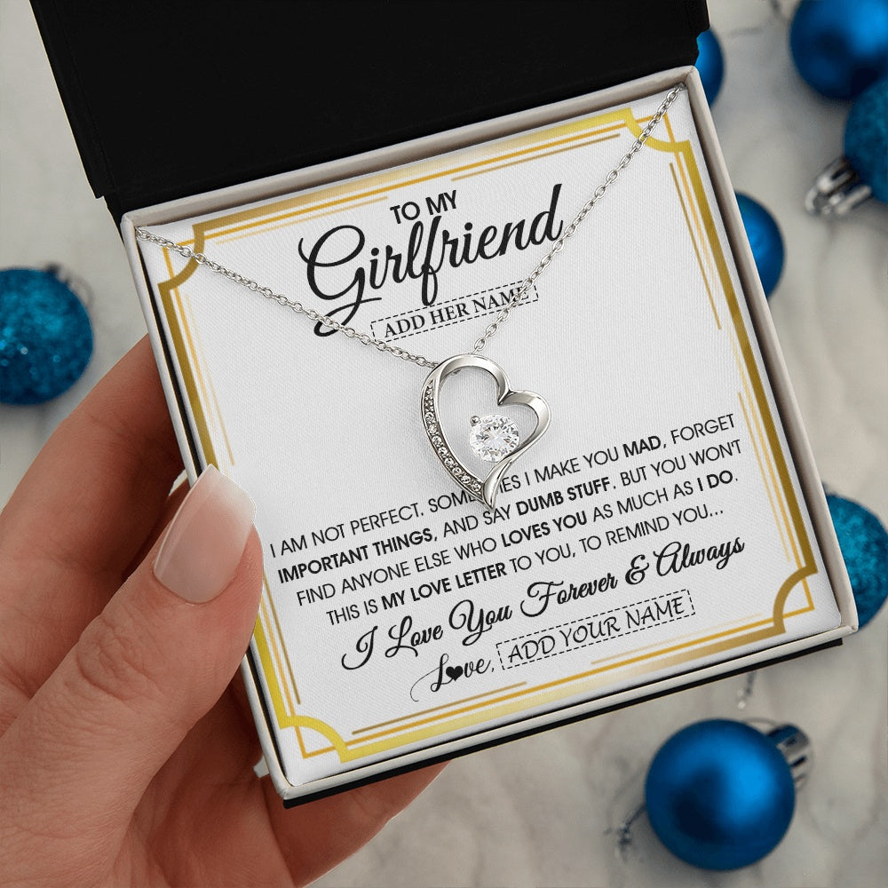 Forever Love Necklace 14K White Gold Finish | 2 | Personalized To My Girlfriend Necklace For Women Love Letter Romatic Gifts For Her Girlfriend Gift From Boyfriend Valentines Custom Gift Box Message Card | https://siriusteestore.