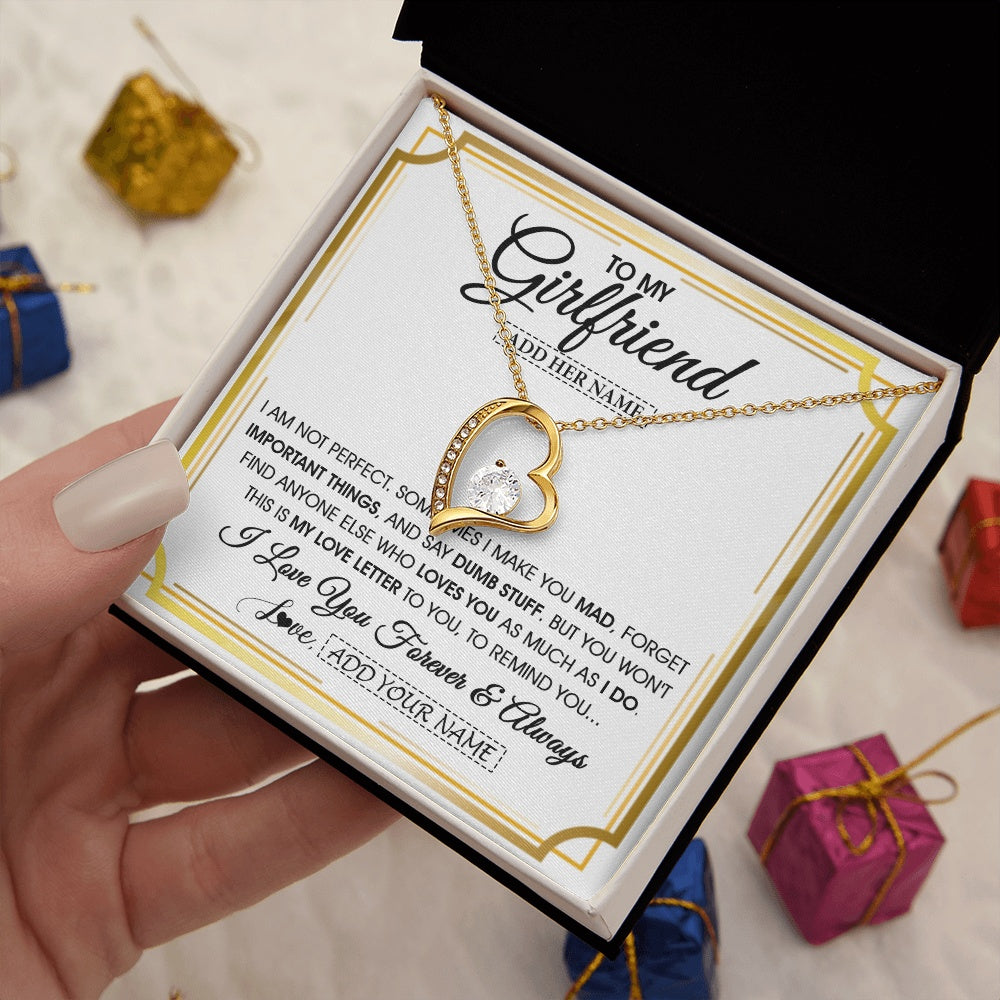 Forever Love Necklace 18K Yellow Gold Finish | 2 | Personalized To My Girlfriend Necklace For Women Love Letter Romatic Gifts For Her Girlfriend Gift From Boyfriend Valentines Custom Gift Box Message Card | https://siriusteestore.