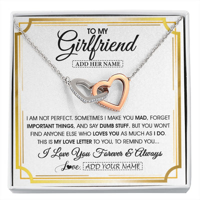 Interlocking Hearts Necklace Stainless Steel & Rose Gold Finish | 1 | Personalized To My Girlfriend Necklace For Women Love Letter Romatic Gifts For Her Girlfriend Gift From Boyfriend Valentines Custom Gift Box Message Card | https://siriusteestore.