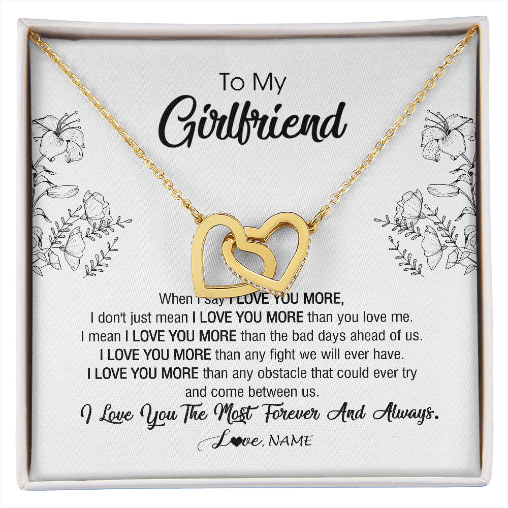 Interlocking Hearts Necklace 18K Yellow Gold Finish | 1 | Personalized To My Girlfriend Necklace From Boyfriend I Love You More Girlfriend Birthday Anniversary Wedding Valentines Day Christmas Customized Message Card | siriusteestore