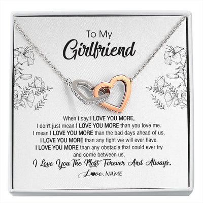 Interlocking Hearts Necklace Stainless Steel & Rose Gold Finish | 1 | Personalized To My Girlfriend Necklace From Boyfriend I Love You More Girlfriend Birthday Anniversary Wedding Valentines Day Christmas Customized Message Card | siriusteestore