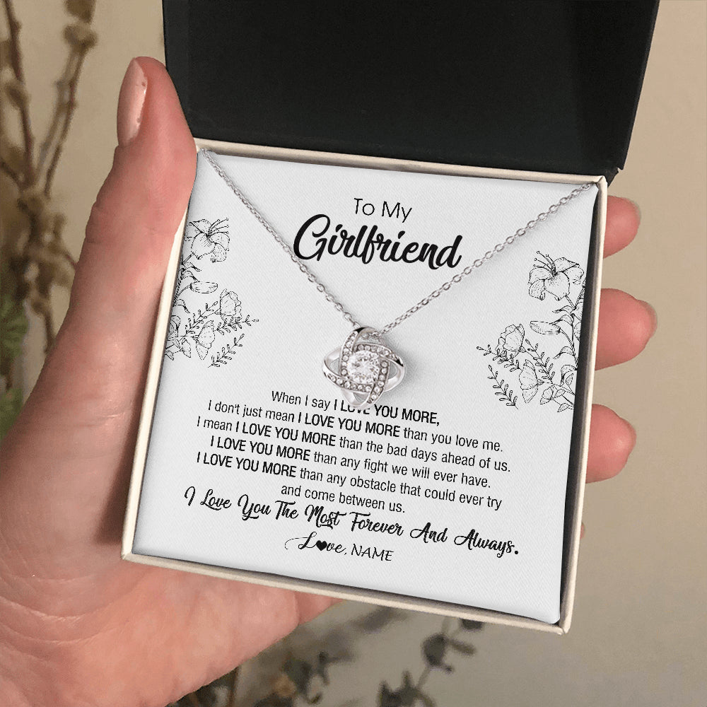 Love Knot Necklace 14K White Gold Finish | 2 | Personalized To My Girlfriend Necklace From Boyfriend I Love You More Girlfriend Birthday Anniversary Wedding Valentines Day Christmas Customized Message Card | siriusteestore