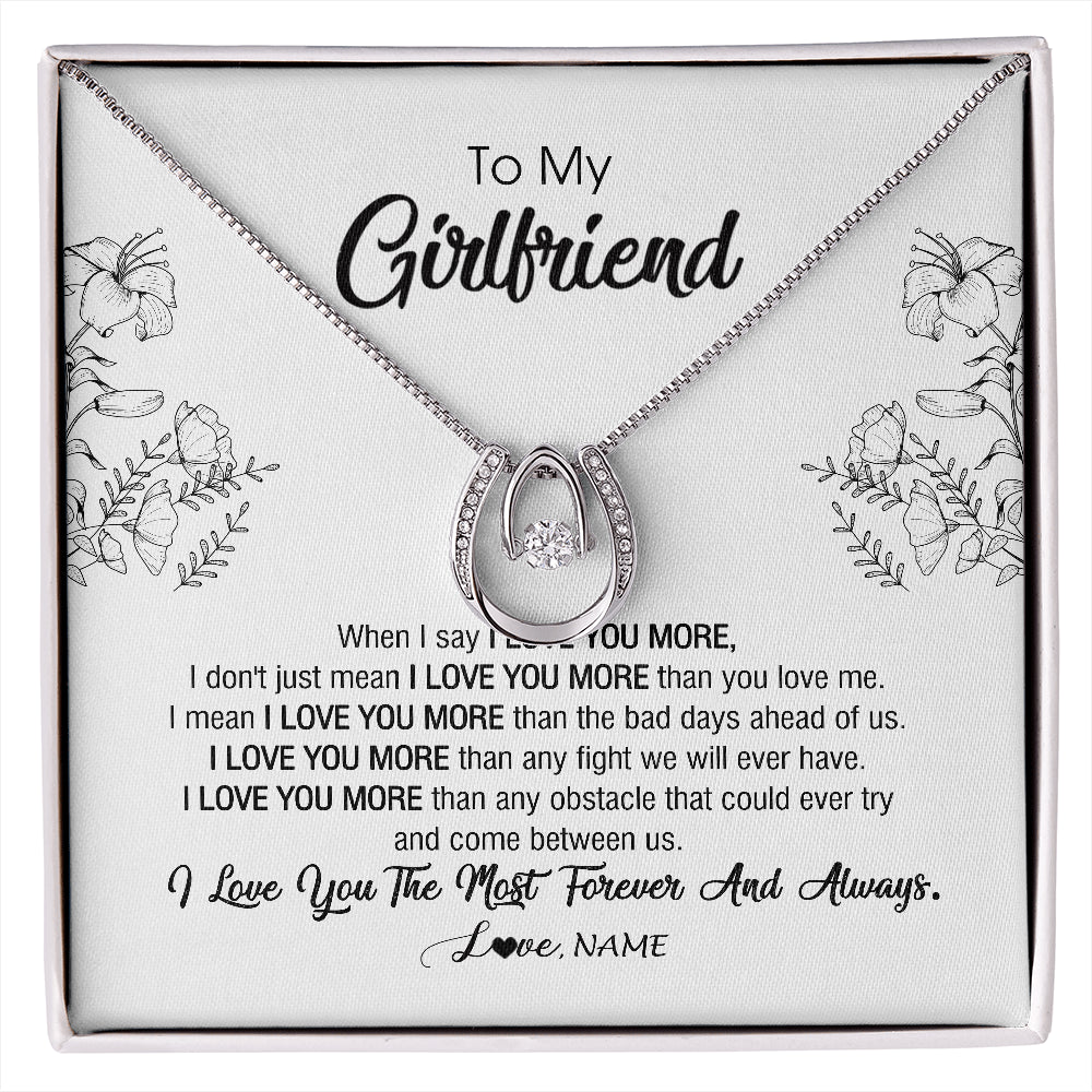 Lucky In Love Necklace 14K White Gold Finish | 1 | Personalized To My Girlfriend Necklace From Boyfriend I Love You More Girlfriend Birthday Anniversary Wedding Valentines Day Christmas Customized Message Card | siriusteestore