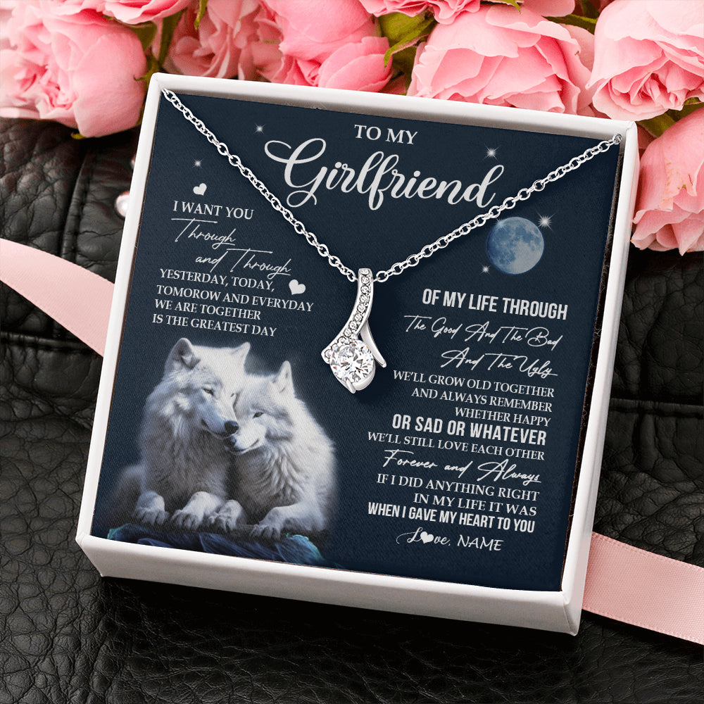 Alluring Beauty Necklace 14K White Gold Finish | 2 | Personalized To My Girlfriend Necklace From Boyfriend I Want You Wolf Girlfriend Birthday Anniversary Valentines Christmas Customized Gift Box Message Card | siriusteestore