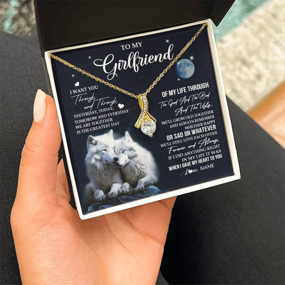 Alluring Beauty Necklace 18K Yellow Gold Finish | 2 | Personalized To My Girlfriend Necklace From Boyfriend I Want You Wolf Girlfriend Birthday Anniversary Valentines Christmas Customized Gift Box Message Card | siriusteestore
