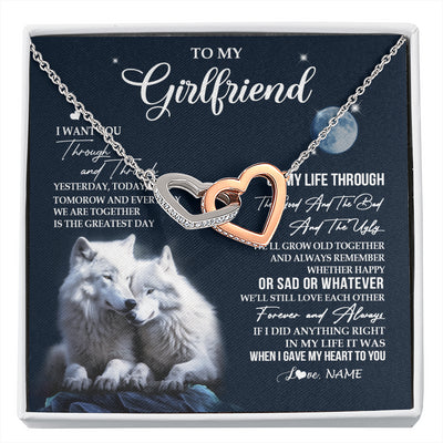 Interlocking Hearts Necklace Stainless Steel & Rose Gold Finish | 1 | Personalized To My Girlfriend Necklace From Boyfriend I Want You Wolf Girlfriend Birthday Anniversary Valentines Christmas Customized Gift Box Message Card | siriusteestore