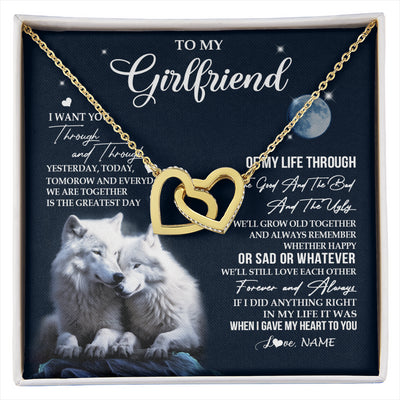 Interlocking Hearts Necklace 18K Yellow Gold Finish | 1 | Personalized To My Girlfriend Necklace From Boyfriend I Want You Wolf Girlfriend Birthday Anniversary Valentines Christmas Customized Gift Box Message Card | siriusteestore