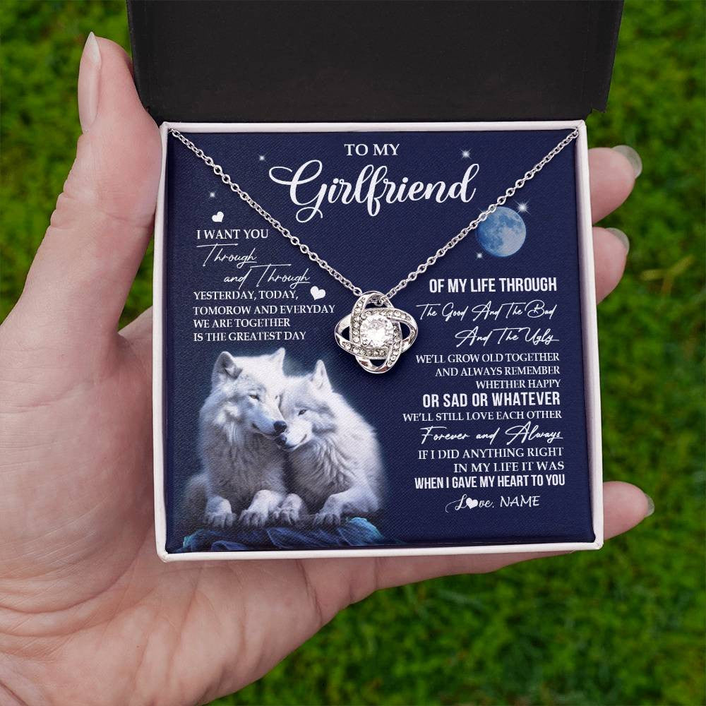 Love Knot Necklace 14K White Gold Finish | 2 | Personalized To My Girlfriend Necklace From Boyfriend I Want You Wolf Girlfriend Birthday Anniversary Valentines Christmas Customized Gift Box Message Card | siriusteestore