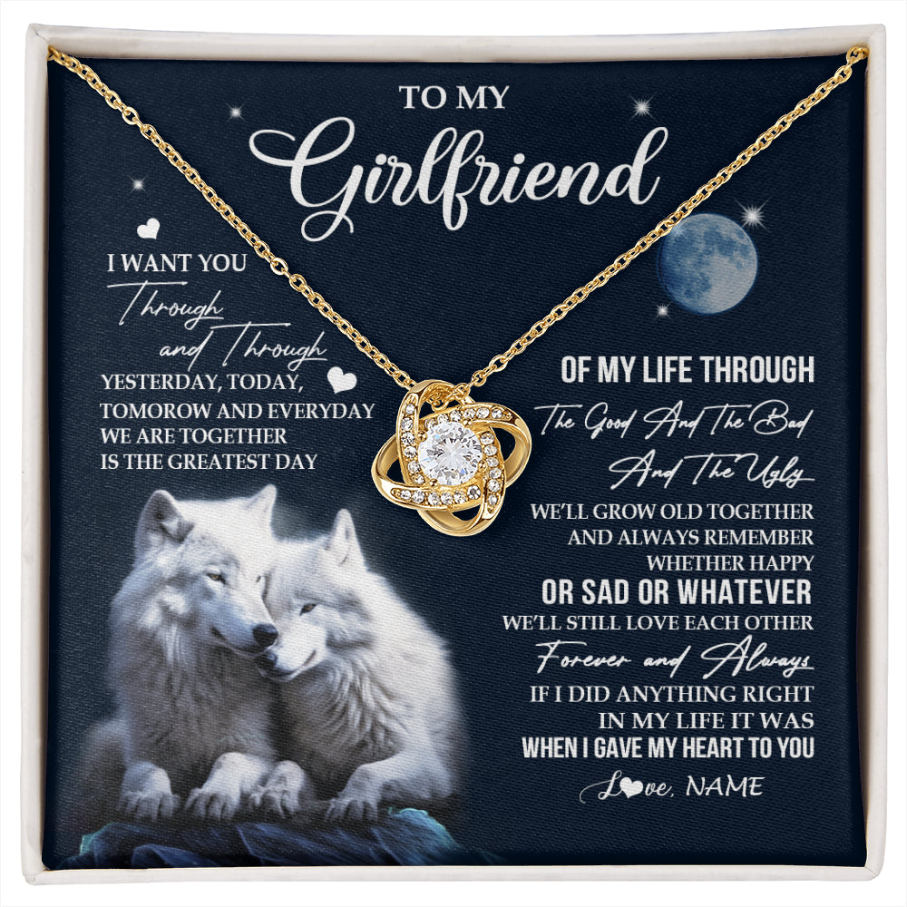 Love Knot Necklace 18K Yellow Gold Finish | 1 | Personalized To My Girlfriend Necklace From Boyfriend I Want You Wolf Girlfriend Birthday Anniversary Valentines Christmas Customized Gift Box Message Card | siriusteestore