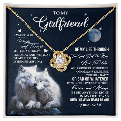 Love Knot Necklace 18K Yellow Gold Finish | 1 | Personalized To My Girlfriend Necklace From Boyfriend I Want You Wolf Girlfriend Birthday Anniversary Valentines Christmas Customized Gift Box Message Card | siriusteestore
