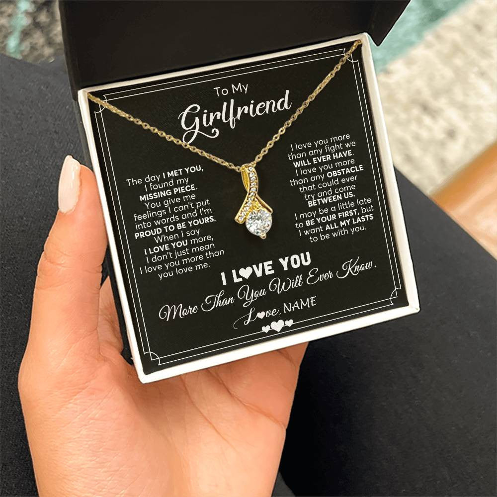 Alluring Beauty Necklace 18K Yellow Gold Finish | 2 | Personalized To My Girlfriend Necklace From Boyfriend The Day I Met You Girlfriend Birthday Anniversary Valentines Christmas Customized Gift Box Message Card | siriusteestore
