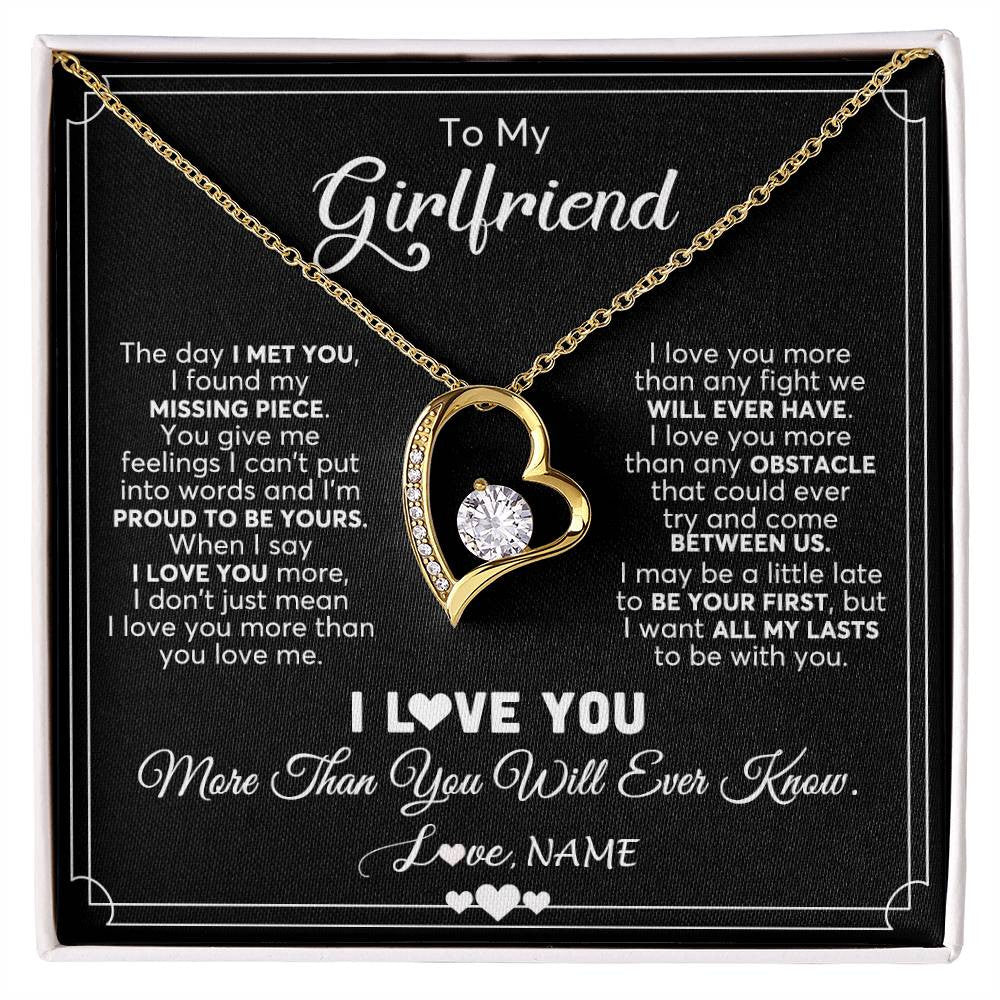 Forever Love Necklace 18K Yellow Gold Finish | 1 | Personalized To My Girlfriend Necklace From Boyfriend The Day I Met You Girlfriend Birthday Anniversary Valentines Christmas Customized Gift Box Message Card | siriusteestore