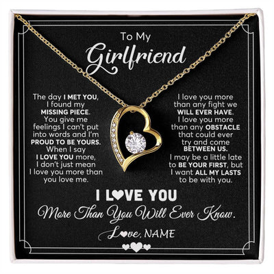 Forever Love Necklace 18K Yellow Gold Finish | 1 | Personalized To My Girlfriend Necklace From Boyfriend The Day I Met You Girlfriend Birthday Anniversary Valentines Christmas Customized Gift Box Message Card | siriusteestore