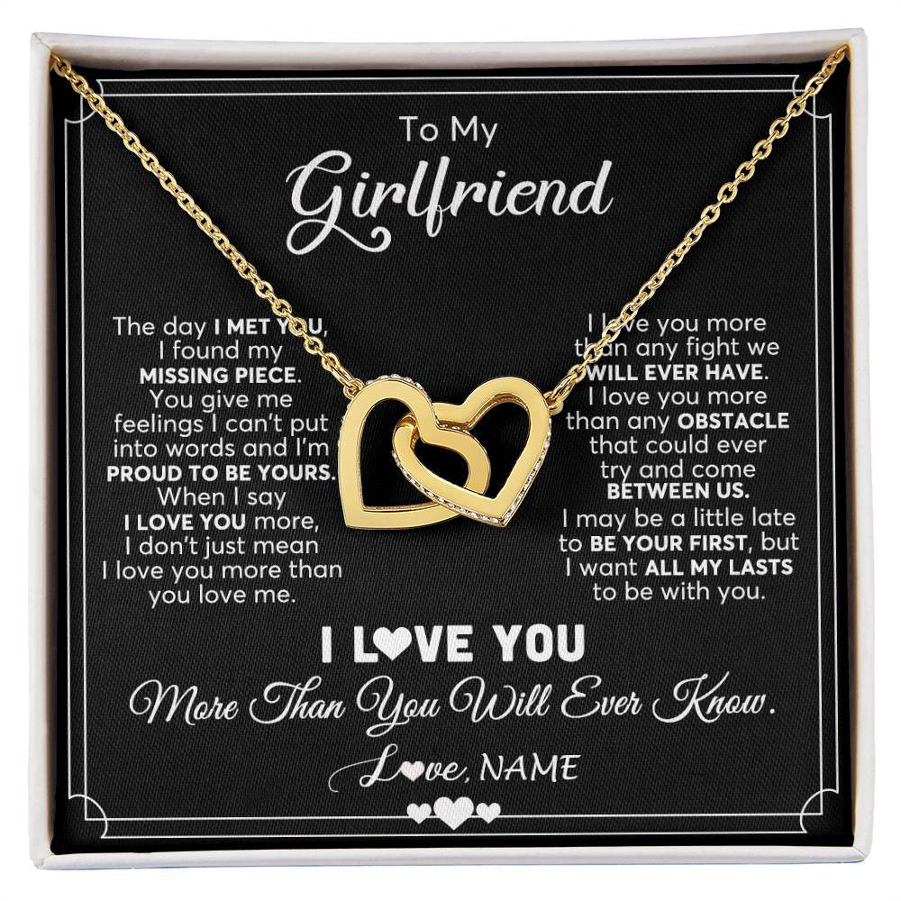 Interlocking Hearts Necklace 18K Yellow Gold Finish | 1 | Personalized To My Girlfriend Necklace From Boyfriend The Day I Met You Girlfriend Birthday Anniversary Valentines Christmas Customized Gift Box Message Card | siriusteestore