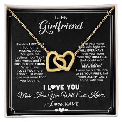 Interlocking Hearts Necklace 18K Yellow Gold Finish | 1 | Personalized To My Girlfriend Necklace From Boyfriend The Day I Met You Girlfriend Birthday Anniversary Valentines Christmas Customized Gift Box Message Card | siriusteestore