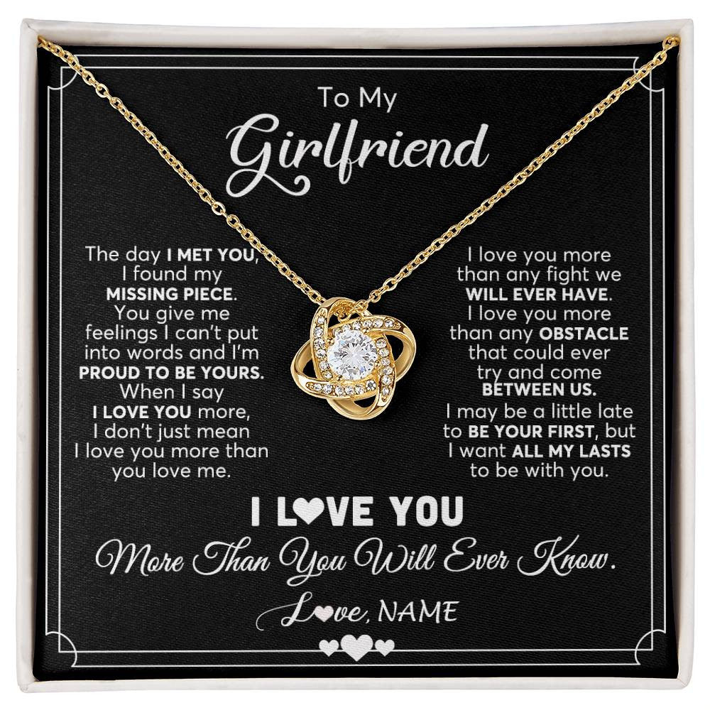 Love Knot Necklace 18K Yellow Gold Finish | 1 | Personalized To My Girlfriend Necklace From Boyfriend The Day I Met You Girlfriend Birthday Anniversary Valentines Christmas Customized Gift Box Message Card | siriusteestore
