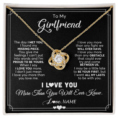 Love Knot Necklace 18K Yellow Gold Finish | 1 | Personalized To My Girlfriend Necklace From Boyfriend The Day I Met You Girlfriend Birthday Anniversary Valentines Christmas Customized Gift Box Message Card | siriusteestore