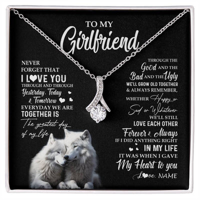 Alluring Beauty Necklace 14K White Gold Finish | 1 | Personalized To My Girlfriend Necklace From Boyfriend Wolf Never Forget That I Love You Girlfriend Birthday Christmas Customized Gift Box Message Card | siriusteestore