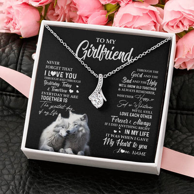 Alluring Beauty Necklace 14K White Gold Finish | 2 | Personalized To My Girlfriend Necklace From Boyfriend Wolf Never Forget That I Love You Girlfriend Birthday Christmas Customized Gift Box Message Card | siriusteestore