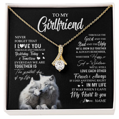 Alluring Beauty Necklace 18K Yellow Gold Finish | 1 | Personalized To My Girlfriend Necklace From Boyfriend Wolf Never Forget That I Love You Girlfriend Birthday Christmas Customized Gift Box Message Card | siriusteestore