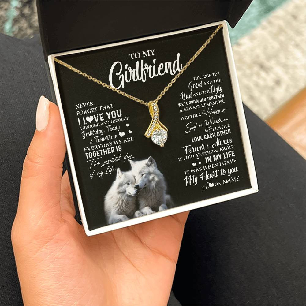 Alluring Beauty Necklace 18K Yellow Gold Finish | 2 | Personalized To My Girlfriend Necklace From Boyfriend Wolf Never Forget That I Love You Girlfriend Birthday Christmas Customized Gift Box Message Card | siriusteestore