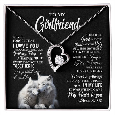 Forever Love Necklace 14K White Gold Finish | 1 | Personalized To My Girlfriend Necklace From Boyfriend Wolf Never Forget That I Love You Girlfriend Birthday Christmas Customized Gift Box Message Card | siriusteestore
