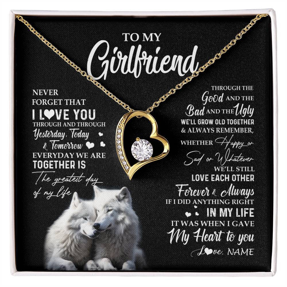 Forever Love Necklace 18K Yellow Gold Finish | 1 | Personalized To My Girlfriend Necklace From Boyfriend Wolf Never Forget That I Love You Girlfriend Birthday Christmas Customized Gift Box Message Card | siriusteestore