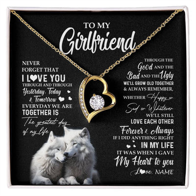 Forever Love Necklace 18K Yellow Gold Finish | 1 | Personalized To My Girlfriend Necklace From Boyfriend Wolf Never Forget That I Love You Girlfriend Birthday Christmas Customized Gift Box Message Card | siriusteestore