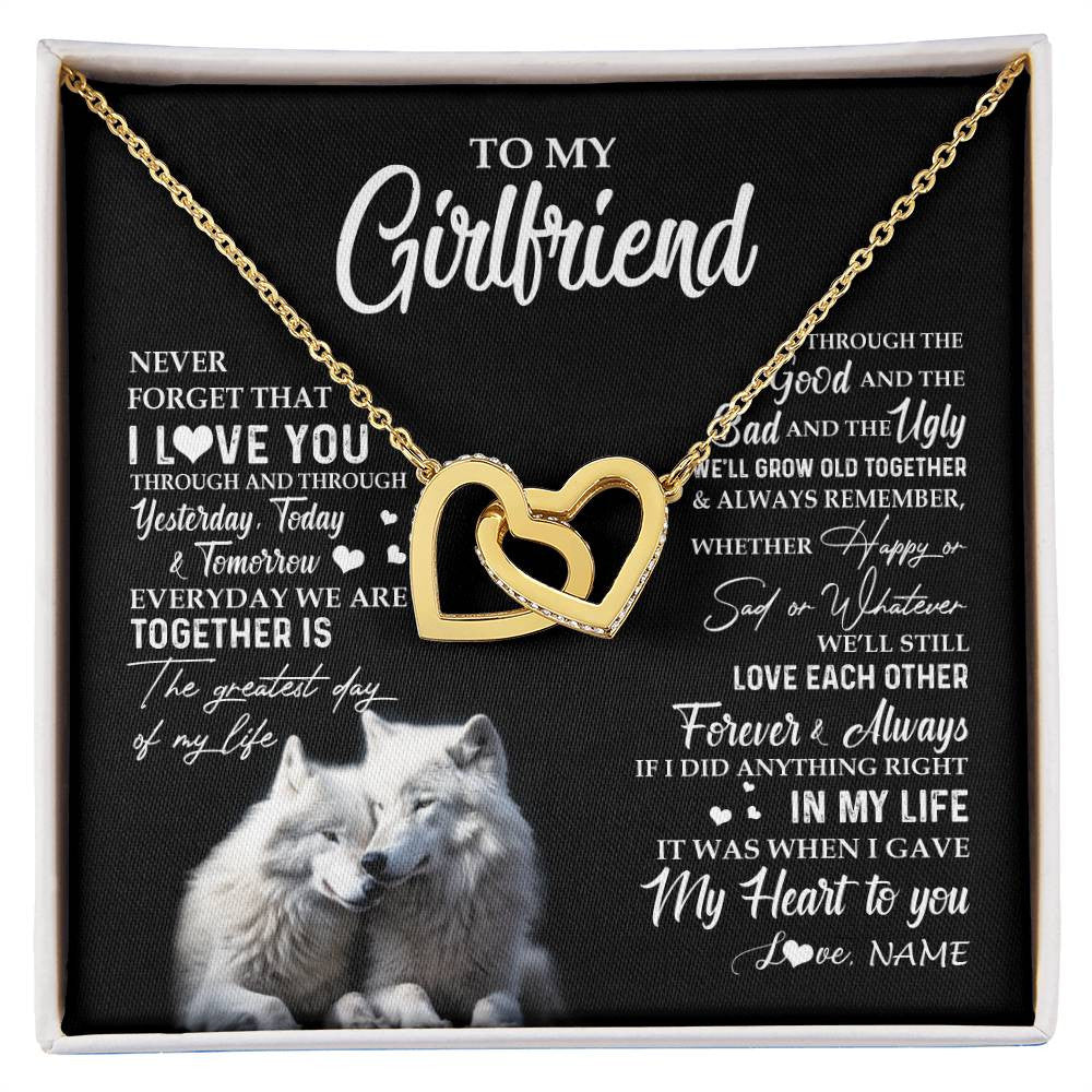 Interlocking Hearts Necklace 18K Yellow Gold Finish | 1 | Personalized To My Girlfriend Necklace From Boyfriend Wolf Never Forget That I Love You Girlfriend Birthday Christmas Customized Gift Box Message Card | siriusteestore