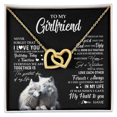 Interlocking Hearts Necklace 18K Yellow Gold Finish | 1 | Personalized To My Girlfriend Necklace From Boyfriend Wolf Never Forget That I Love You Girlfriend Birthday Christmas Customized Gift Box Message Card | siriusteestore