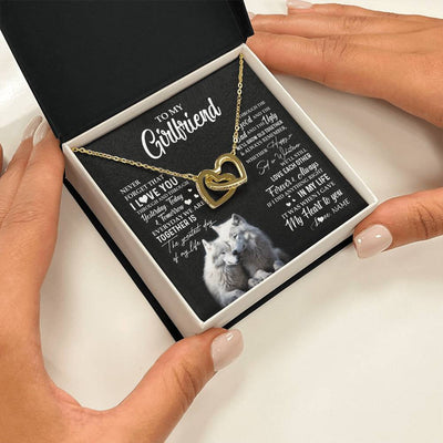 Interlocking Hearts Necklace 18K Yellow Gold Finish | 2 | Personalized To My Girlfriend Necklace From Boyfriend Wolf Never Forget That I Love You Girlfriend Birthday Christmas Customized Gift Box Message Card | siriusteestore