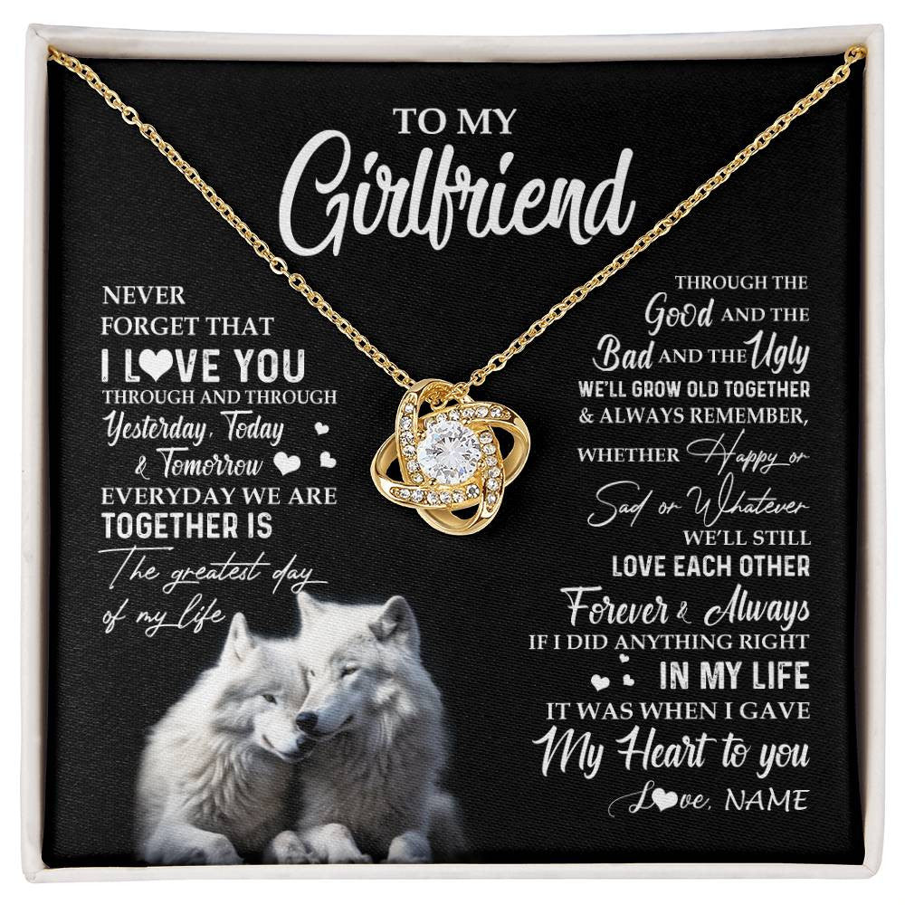Love Knot Necklace 18K Yellow Gold Finish | 1 | Personalized To My Girlfriend Necklace From Boyfriend Wolf Never Forget That I Love You Girlfriend Birthday Christmas Customized Gift Box Message Card | siriusteestore