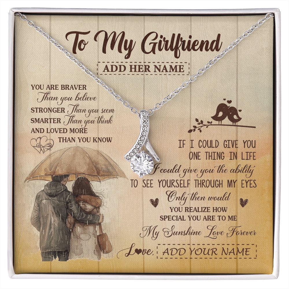 Alluring Beauty Necklace 14K White Gold Finish | 1 | Personalized To My Girlfriend Necklace From Boyfriend You Are Braver Girlfriend Birthday Gifts Anniversary Romantic Valentines Christmas Gift Box Message Card | https://siriusteestore.