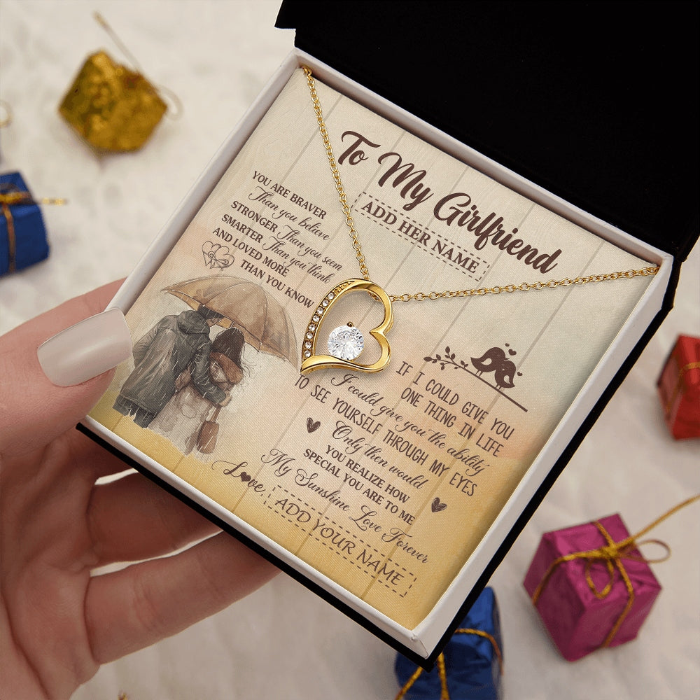Forever Love Necklace 18K Yellow Gold Finish | 2 | Personalized To My Girlfriend Necklace From Boyfriend You Are Braver Girlfriend Birthday Gifts Anniversary Romantic Valentines Christmas Gift Box Message Card | https://siriusteestore.