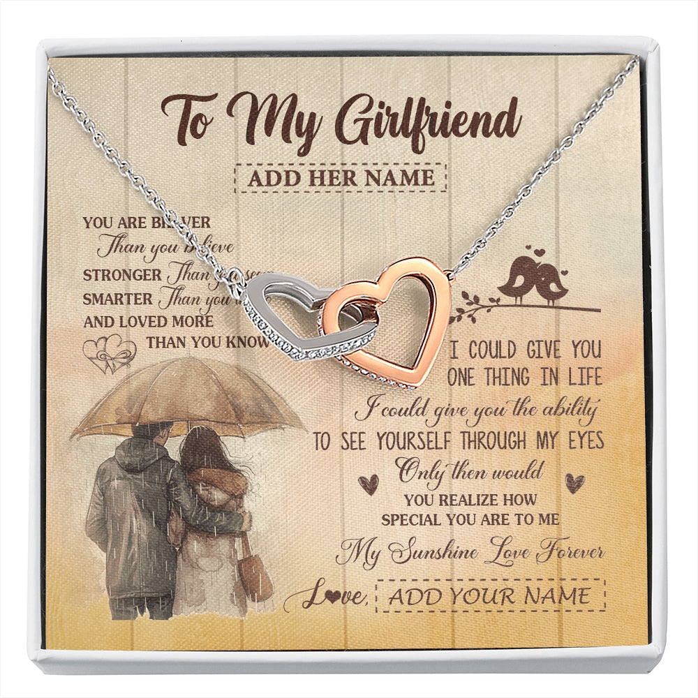 Interlocking Hearts Necklace Stainless Steel & Rose Gold Finish | 1 | Personalized To My Girlfriend Necklace From Boyfriend You Are Braver Girlfriend Birthday Gifts Anniversary Romantic Valentines Christmas Gift Box Message Card | https://siriusteestore.