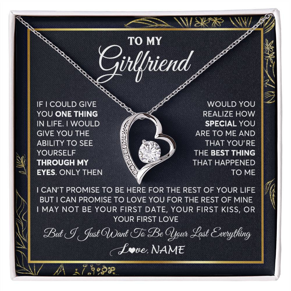 Forever Love Necklace 14K White Gold Finish | 1 | Personalized To My Girlfriend Necklace From Boyfriend You Are The Best Thing Girlfriend Birthday Anniversary Valentines Day Customized Gift Box Message Card | siriusteestore