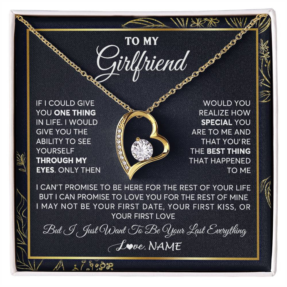 Forever Love Necklace 18K Yellow Gold Finish | 1 | Personalized To My Girlfriend Necklace From Boyfriend You Are The Best Thing Girlfriend Birthday Anniversary Valentines Day Customized Gift Box Message Card | siriusteestore