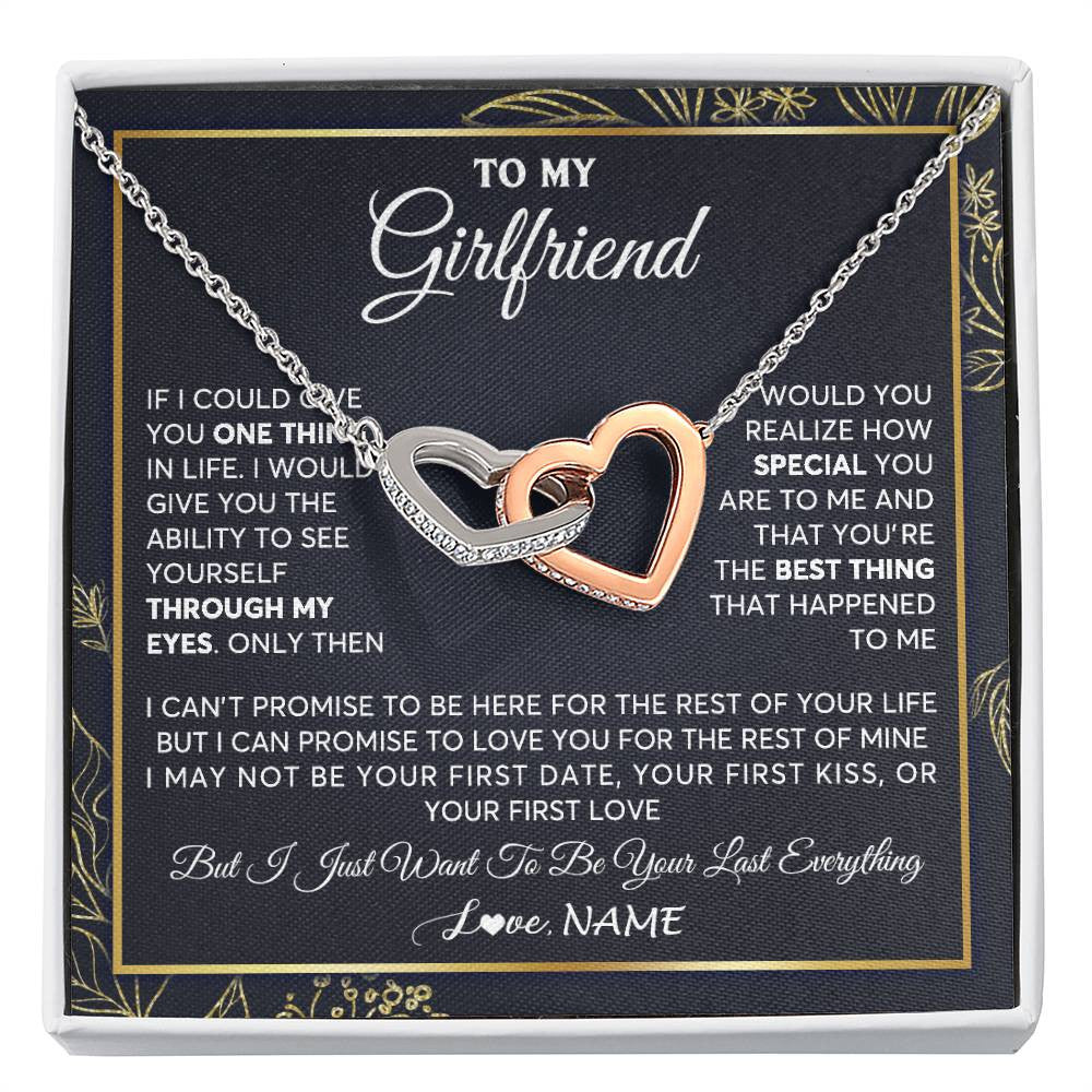 Interlocking Hearts Necklace Stainless Steel & Rose Gold Finish | 1 | Personalized To My Girlfriend Necklace From Boyfriend You Are The Best Thing Girlfriend Birthday Anniversary Valentines Day Customized Gift Box Message Card | siriusteestore