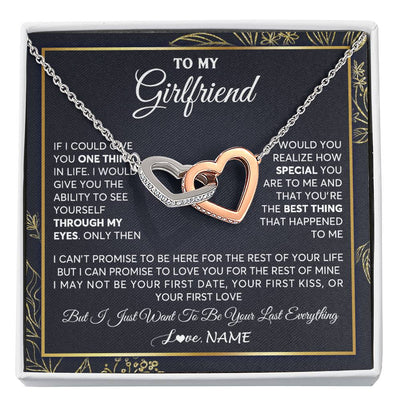 Interlocking Hearts Necklace Stainless Steel & Rose Gold Finish | 1 | Personalized To My Girlfriend Necklace From Boyfriend You Are The Best Thing Girlfriend Birthday Anniversary Valentines Day Customized Gift Box Message Card | siriusteestore