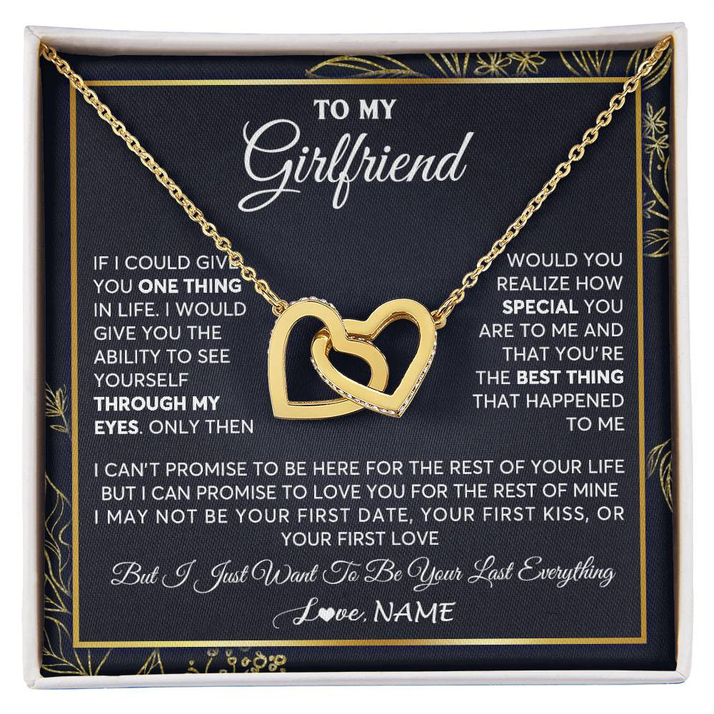 Interlocking Hearts Necklace 18K Yellow Gold Finish | 1 | Personalized To My Girlfriend Necklace From Boyfriend You Are The Best Thing Girlfriend Birthday Anniversary Valentines Day Customized Gift Box Message Card | siriusteestore