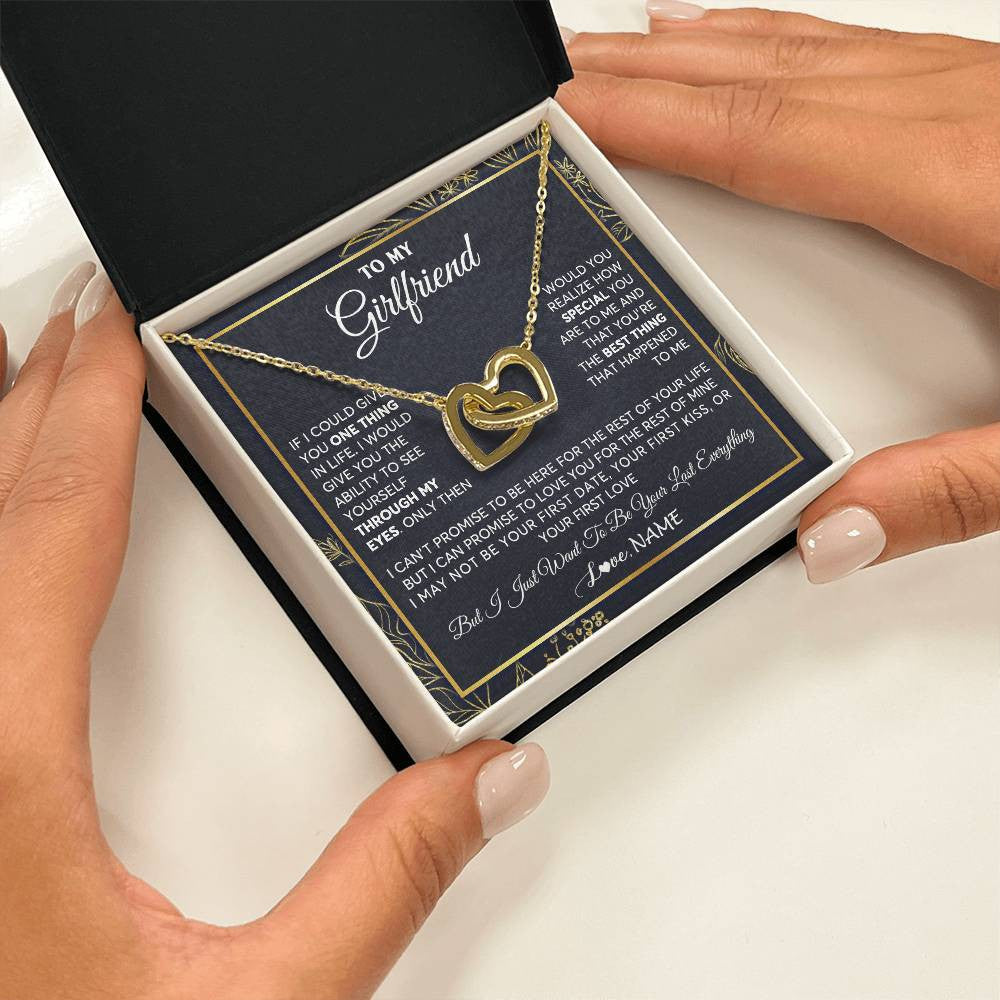 Interlocking Hearts Necklace 18K Yellow Gold Finish | 2 | Personalized To My Girlfriend Necklace From Boyfriend You Are The Best Thing Girlfriend Birthday Anniversary Valentines Day Customized Gift Box Message Card | siriusteestore