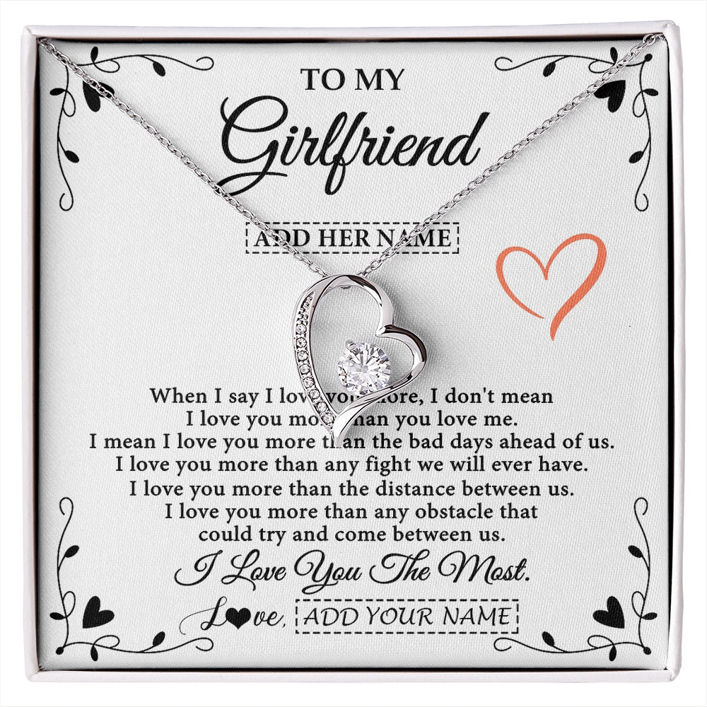 Forever Love Necklace 14K White Gold Finish | 1 | Personalized To My Girlfriend Necklace Gift For Her I Love You More Than Anything Pendant Love Girlfriend Birthday Gifts Christmas Gift Box Message Card | https://siriusteestore.