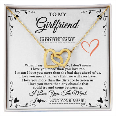 Interlocking Hearts Necklace 18K Yellow Gold Finish | 1 | Personalized To My Girlfriend Necklace Gift For Her I Love You More Than Anything Pendant Love Girlfriend Birthday Gifts Christmas Gift Box Message Card | https://siriusteestore.